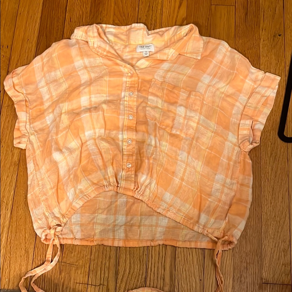 Orange Plaid Button-Up Shirt